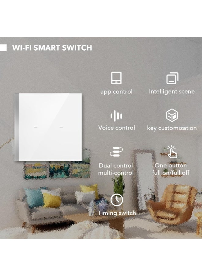 GOLD MANTIS Smart Wi-Fi Touch Light Switch 2 Gang White | Alexa & Google Assistant Compatible | Fireproof Toughened Glass Panel | App & Voice Control | Modern Home Automation Switch - Image 5